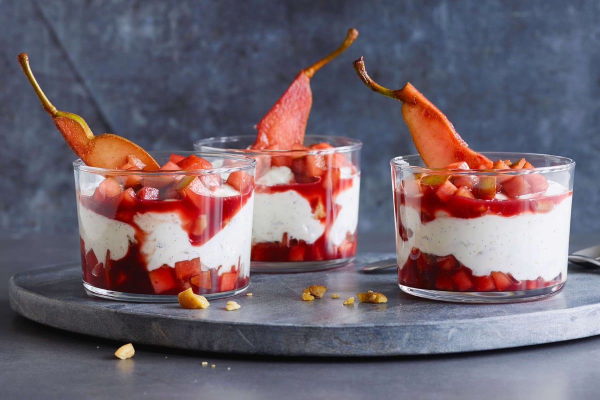 Crema al quark con castagne e pere marinate