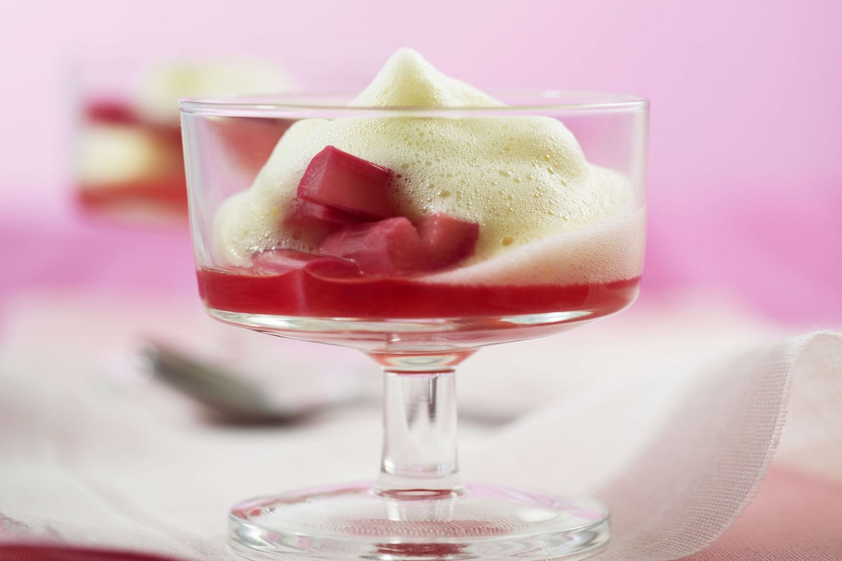 Rhubarbe au gingembre et sabayon au sureau