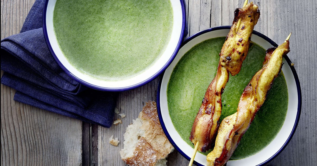 Veloute D Epinards A L Ail Des Ours Avec Brochettes De Poulet Au