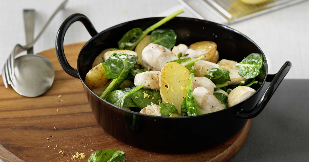 Sauté de poulet et de pommes de terre aux épinards et au citron | Recette