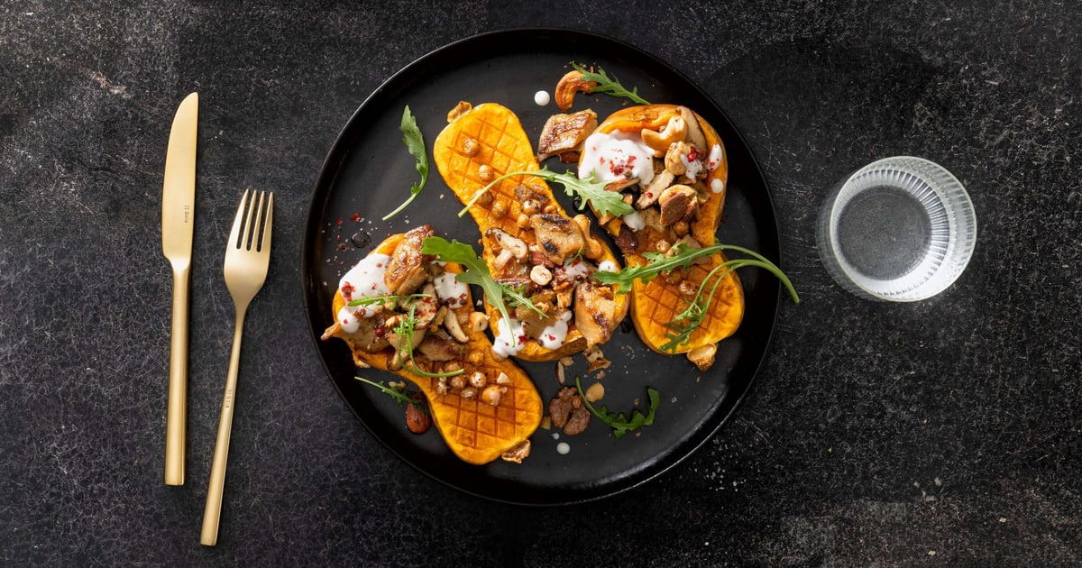 Vegan gefüllter Butternusskürbis | Rezept Vegan gefüllter Butternusskürbis | Rezept