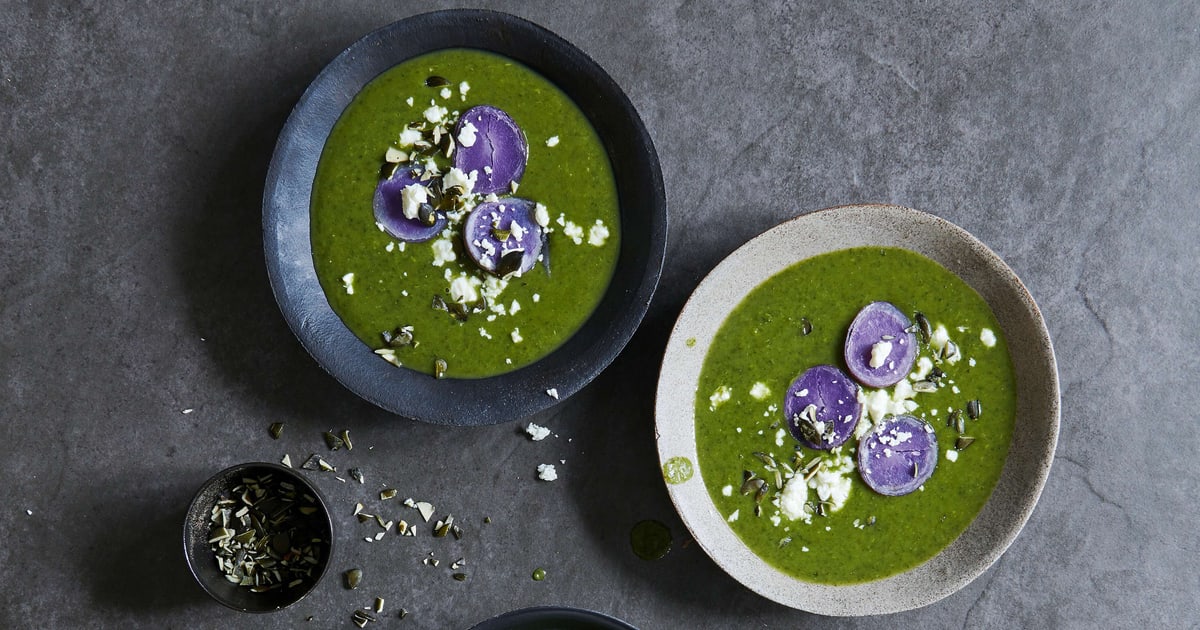 Soupe de chou kale avec pommes de terre bleues | Recette