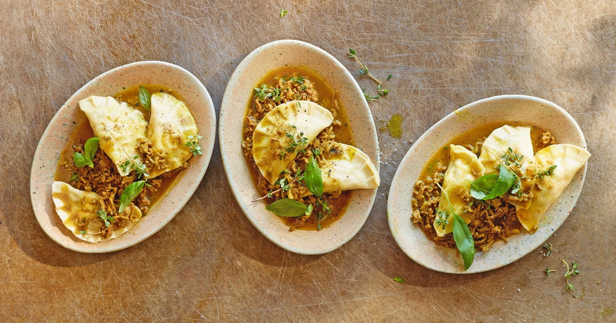 Ravioli mit Pilzfüllung auf Hackfleisch | Rezept