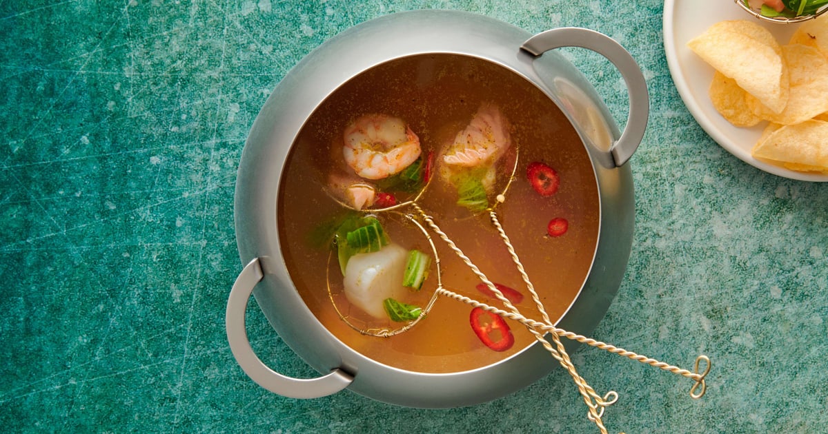 Fischfondue mit Jakobsmuscheln und Crevetten Migusto