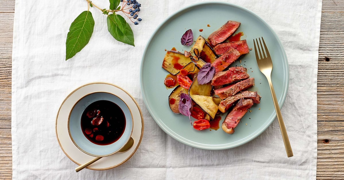 Entrecôte avec sauce teriyaki, tomates et aubergines Migusto