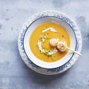 Velouté de courge au poireau avec noix de Saint-Jacques