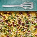 Gratin de cornettes au gendarme et au poireau