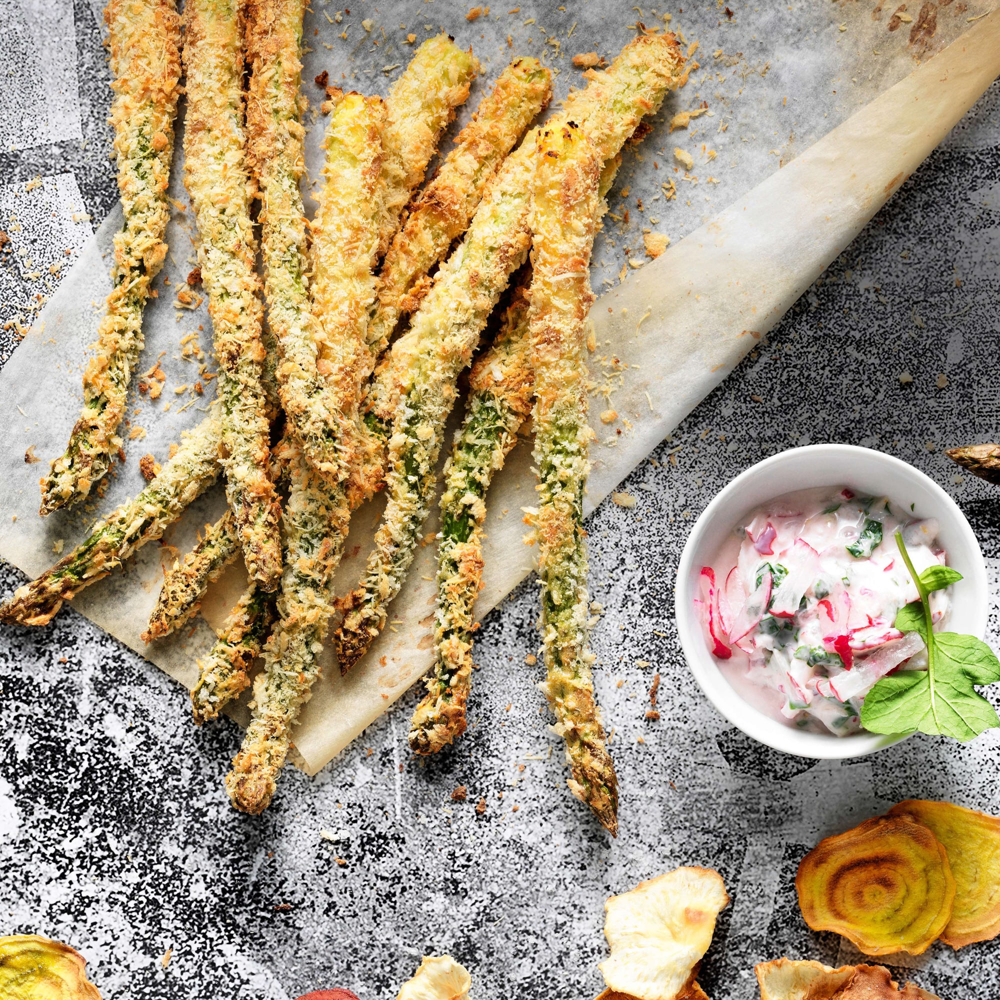 Sesamspargeln mit Ricotta-Dip | Rezept