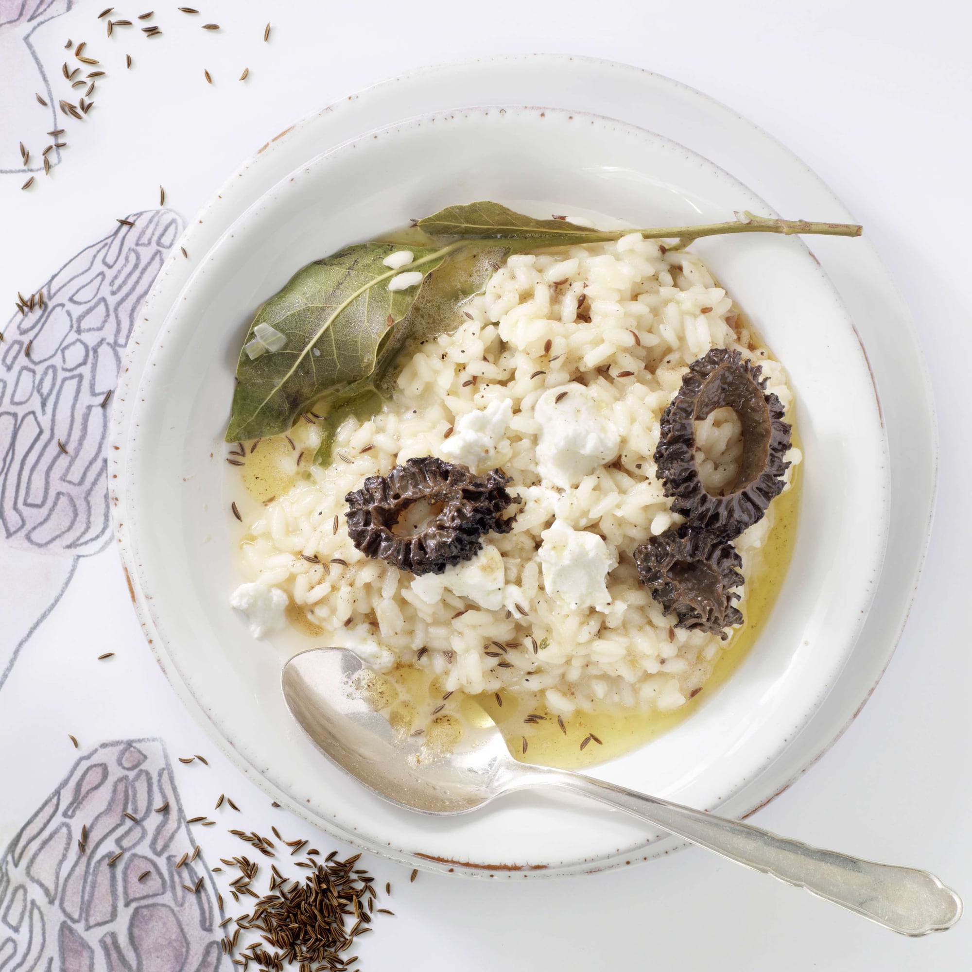 Gebratene Kräuter-Morcheln mit Kopfsalatrisotto | Rezept