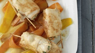 Poulet-Involtini auf Wurzelgemüse