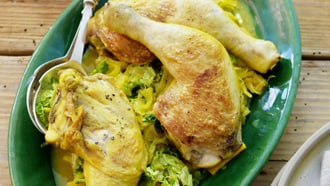 Pouletschenkel auf Kurkumagemüse