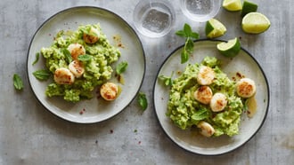 Noix de Saint-Jacques et purée de petits pois