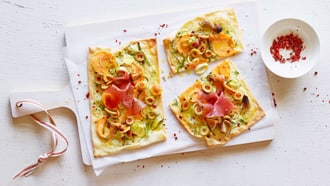 Tarte flambée à la patate douce avec champignons