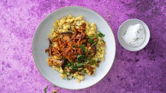 Pulled BBQ végan avec champignons et spätzli