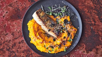 Purée de courge à la noix de coco et sandre