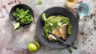 Risotto agli spinaci e alla limetta con trota
