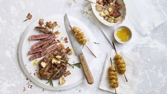 Entrecôte parisienne avec lard et champignons