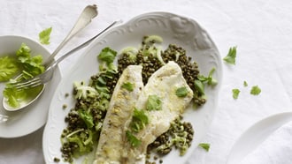 Zander auf Honig-Balsamico-Linsen
