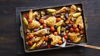 Poulet au four avec aubergine