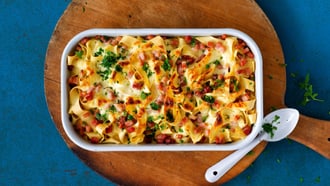 Gratin de nouilles au jambon