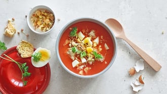 Gazpacho pronto per l'uso con uovo e germogli