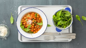 Tomatenkichererbsen mit Spinat und Curry