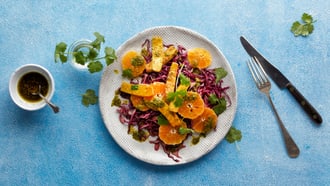 Insalata di cavolo rosso con tofu e mandarino