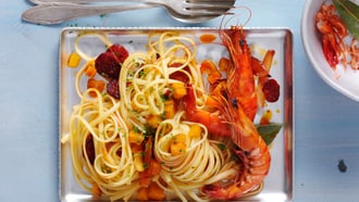 Linguine mit Crevetten und Chorizo