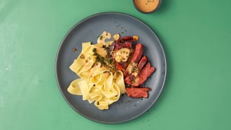 Planted Steaks mit Pfeffersauce