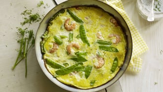 Frittata aux crevettes et pois mange-tout