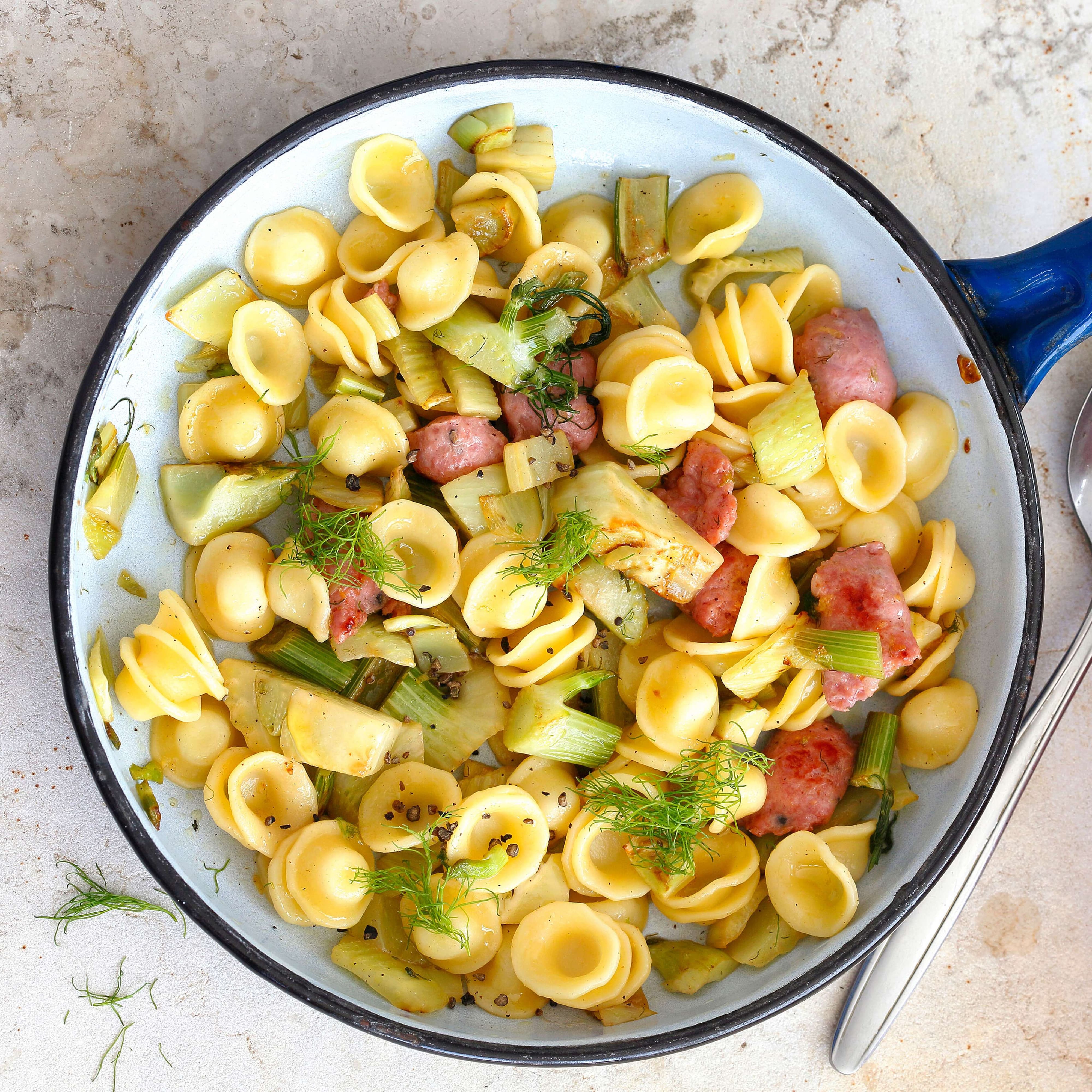 Orecchiette mit Kürbis-Luganighe-Sauce | Rezept