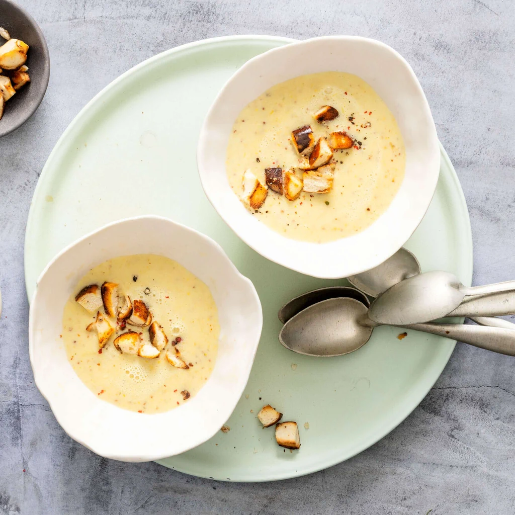Velouté à la moutarde avec croûtons