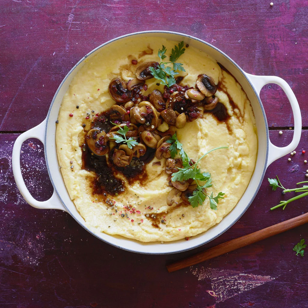 Polenta con champignon all'aceto balsamico