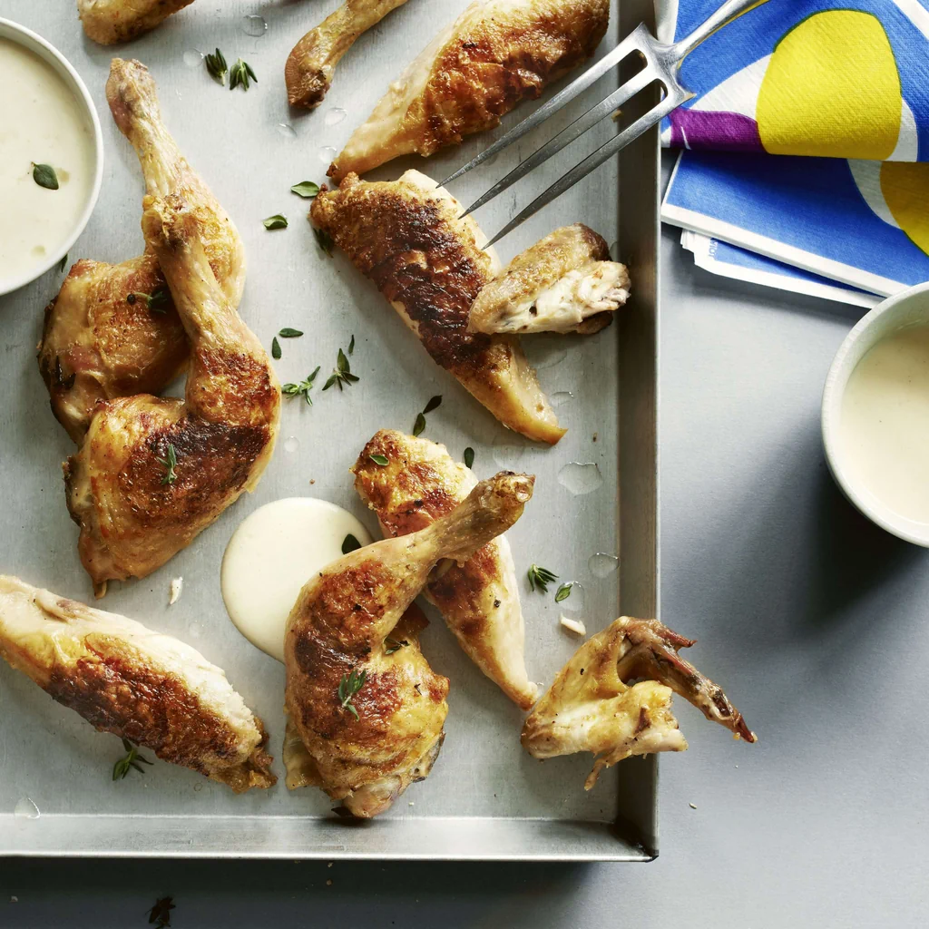 Coquelet au citron façon crapaudine avec sauce 