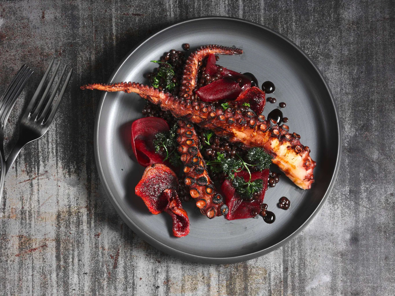 Lauwarmer Linsensalat mit Pulpo