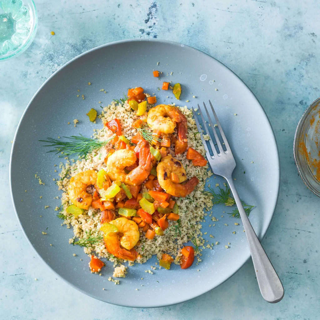 Gamberetti con verdure e cuscus