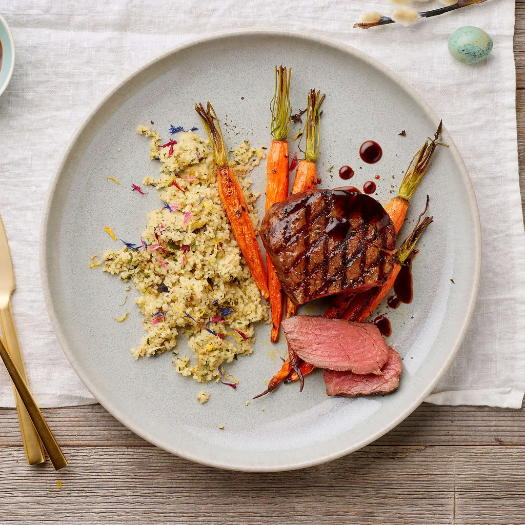 Filetto di manzo con carote e salsa all'aceto balsamico