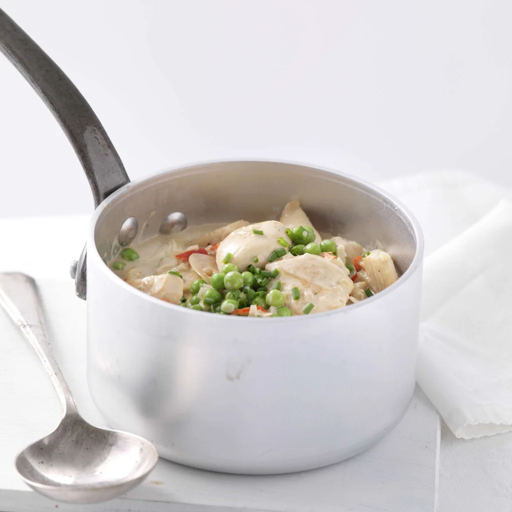 Poulet au vinaigre balsamique, ail et petits pois