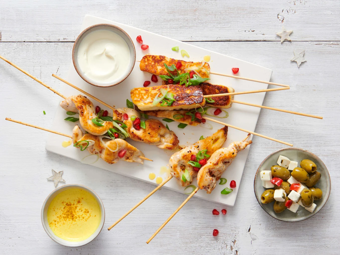 Brochettes de poulet et de halloumi 