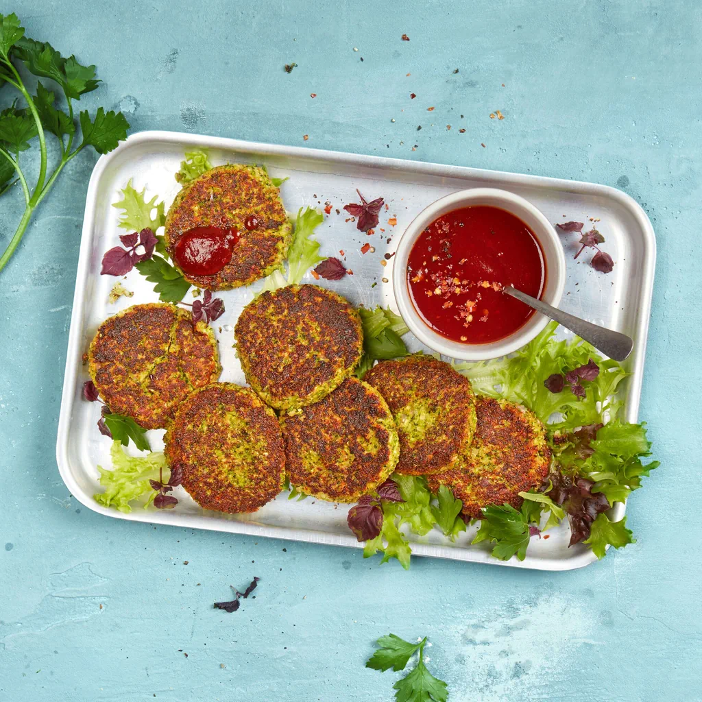 Miniburgers de brocoli avec ketchup au piment