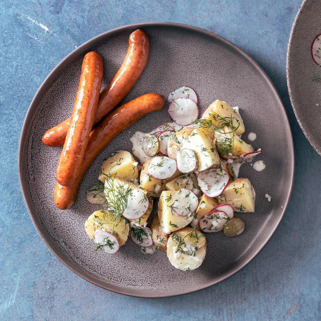 Salade de pommes de terre avec saucisses de porc