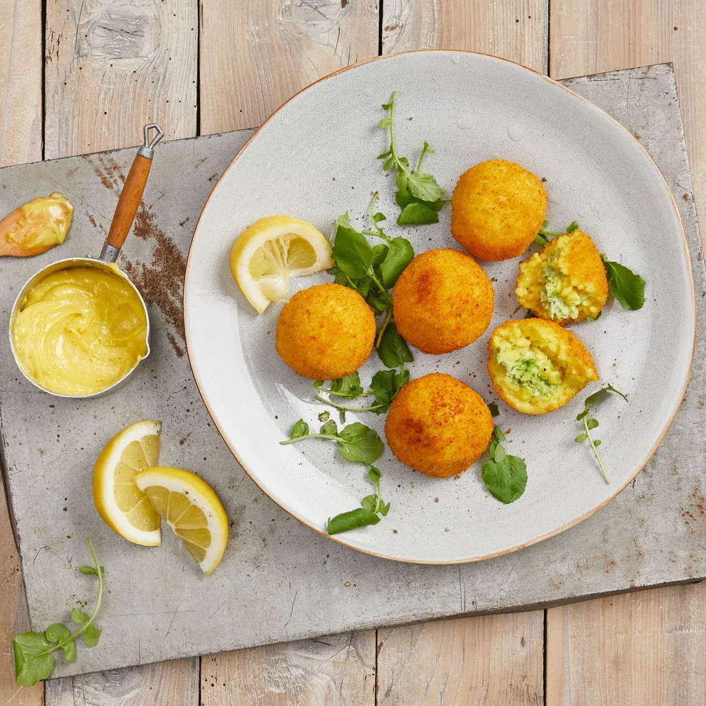 Arancini à la crème de petits pois