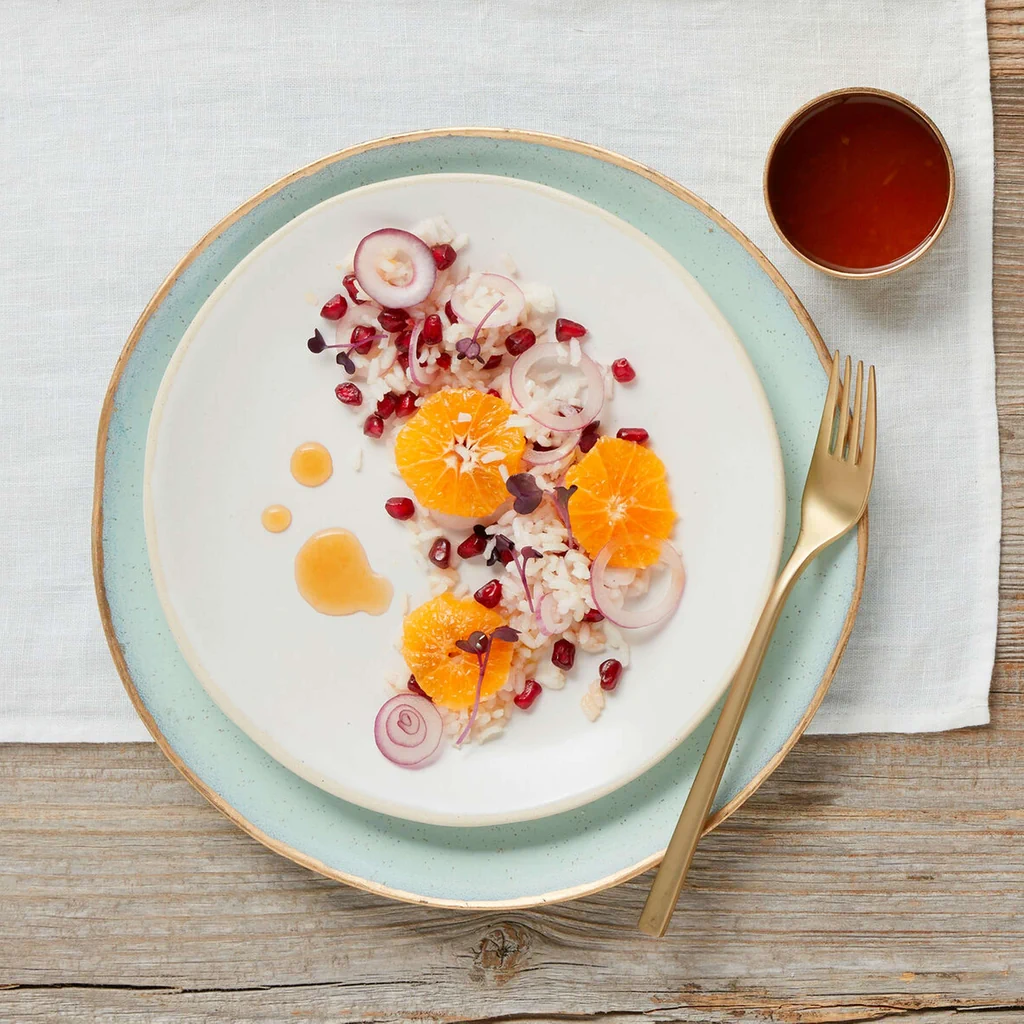 Insalata di riso con chicchi di melagrana e balsamico
