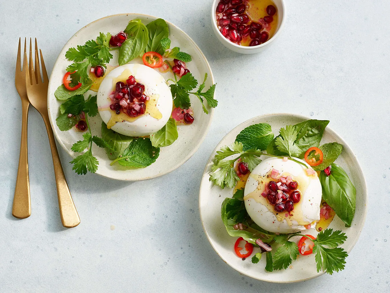 Burrata avec vinaigrette à la grenade