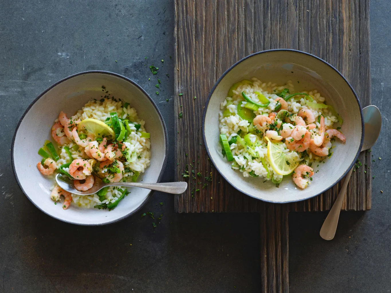 Risotto mit Crevetten und Lauch