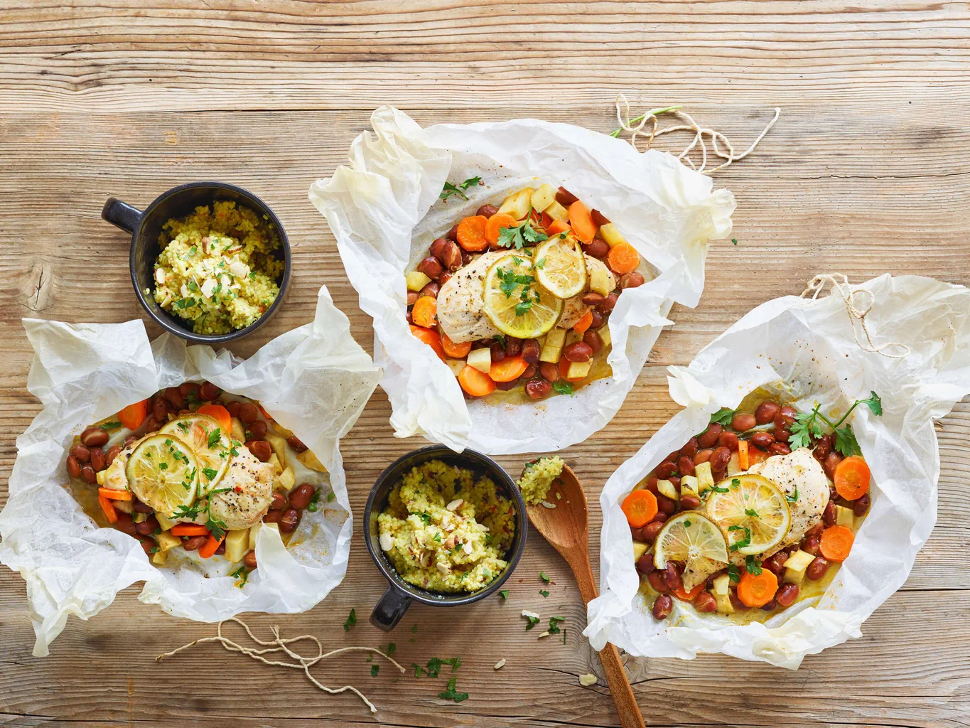 Poulet mit Bohnengemüse und Nusshirse