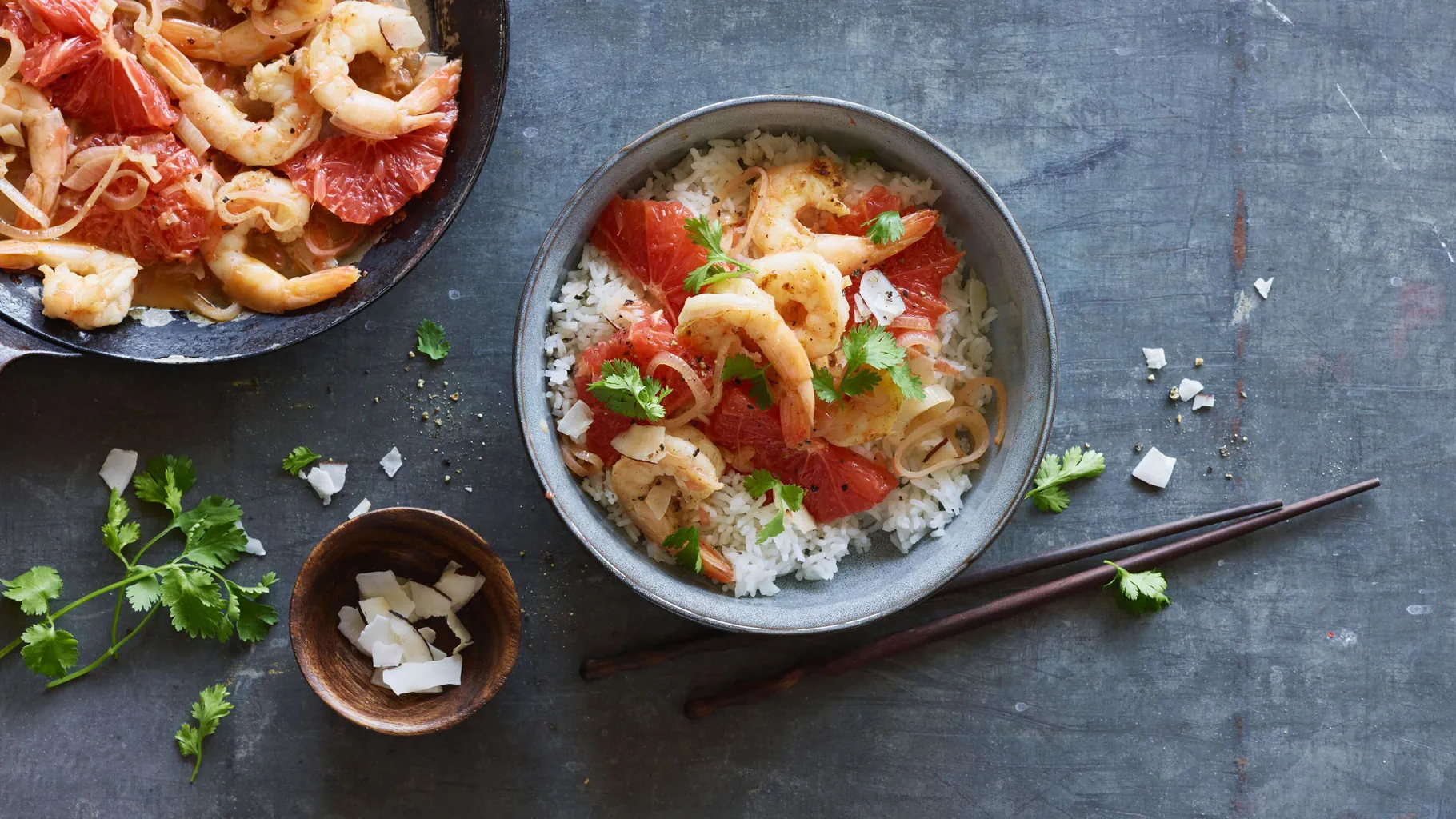 Crevetten-Reis-Bowl mit Grapefruit