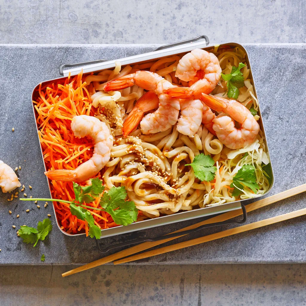 Udon con gamberetti