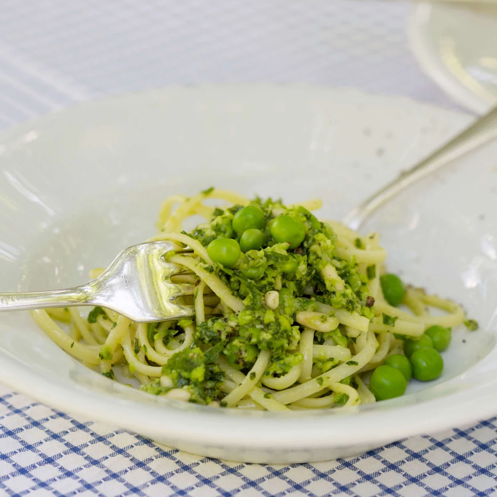 Linguine al pesto di piselli