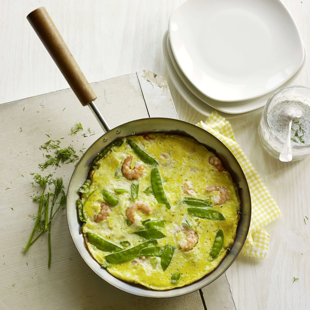 Frittata con gamberi e taccole